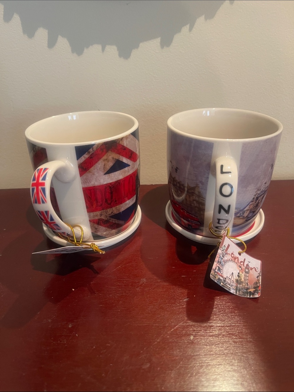 Union Jack Big Ben and London Ceramic Mug Set (2) with Matching Coasters - Picture 3 of 6